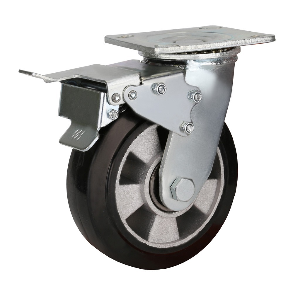 SCDLb 63 - Большегрузное колесо с алюминиевым ободом 150 мм (поворот., тормоз, площадка, черная резина, шарикоподш.)